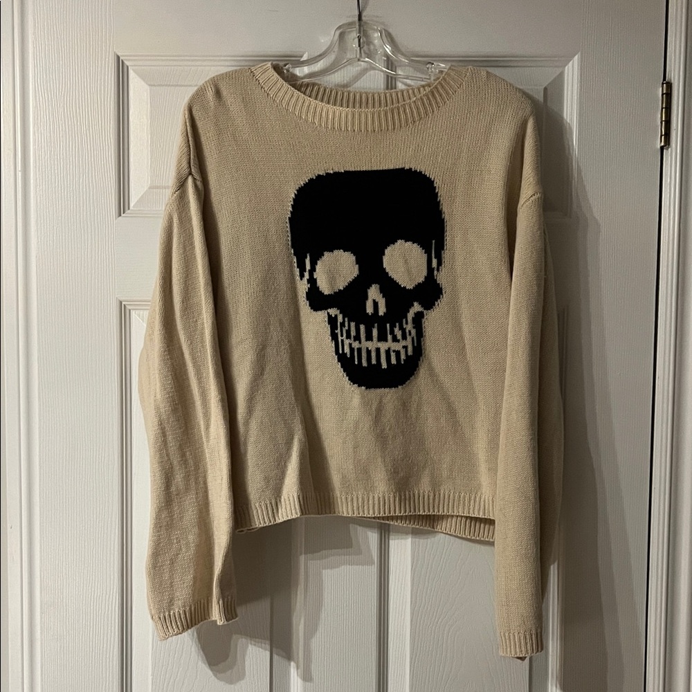 Skull Design Cream Sweater